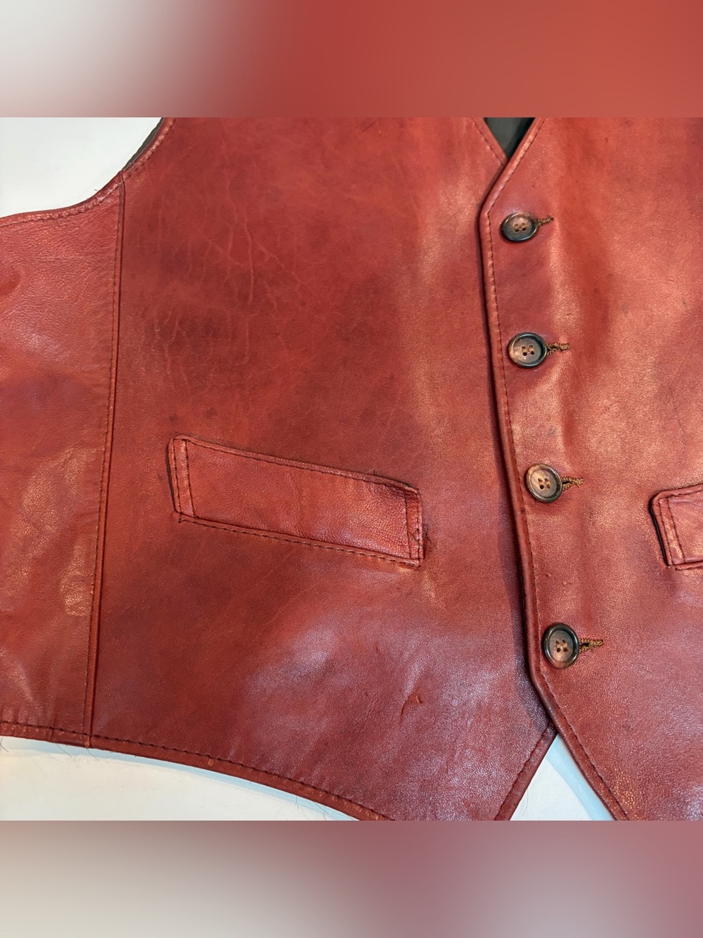 SAMBER 100% LEATHER RUST VEST 70s - Picture 4 of 16
